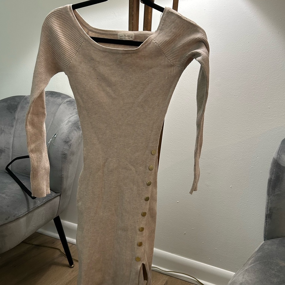 Always Cream Ribbed Square Neck Bodycon Dress